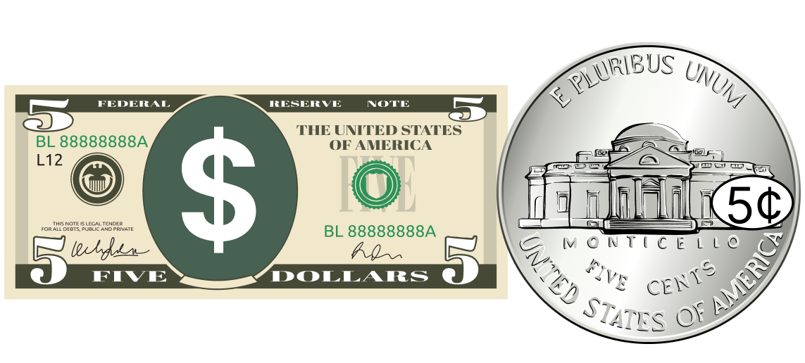 $5 bill + nickel