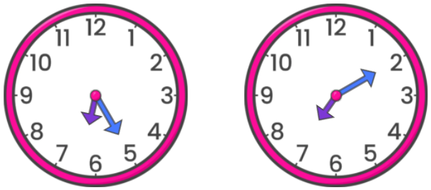 Analog clock 06:25. Analog clock 07:10.