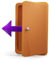 Open door with a purple arrow for logging out