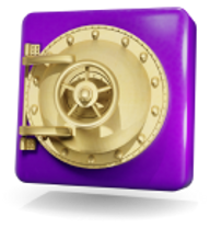 Фіолетове банківське сховище з круглими золотими дверима