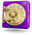 Purple bank vault with round, golden door