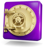 Purple bank vault with round, golden door