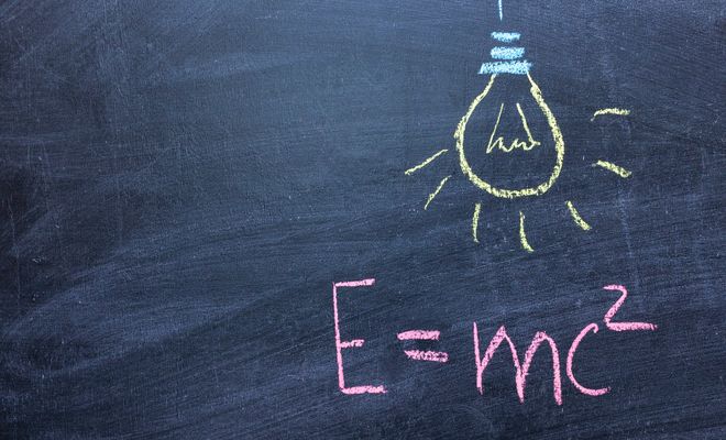 The equation of mass–energy equivalence on a blackboard