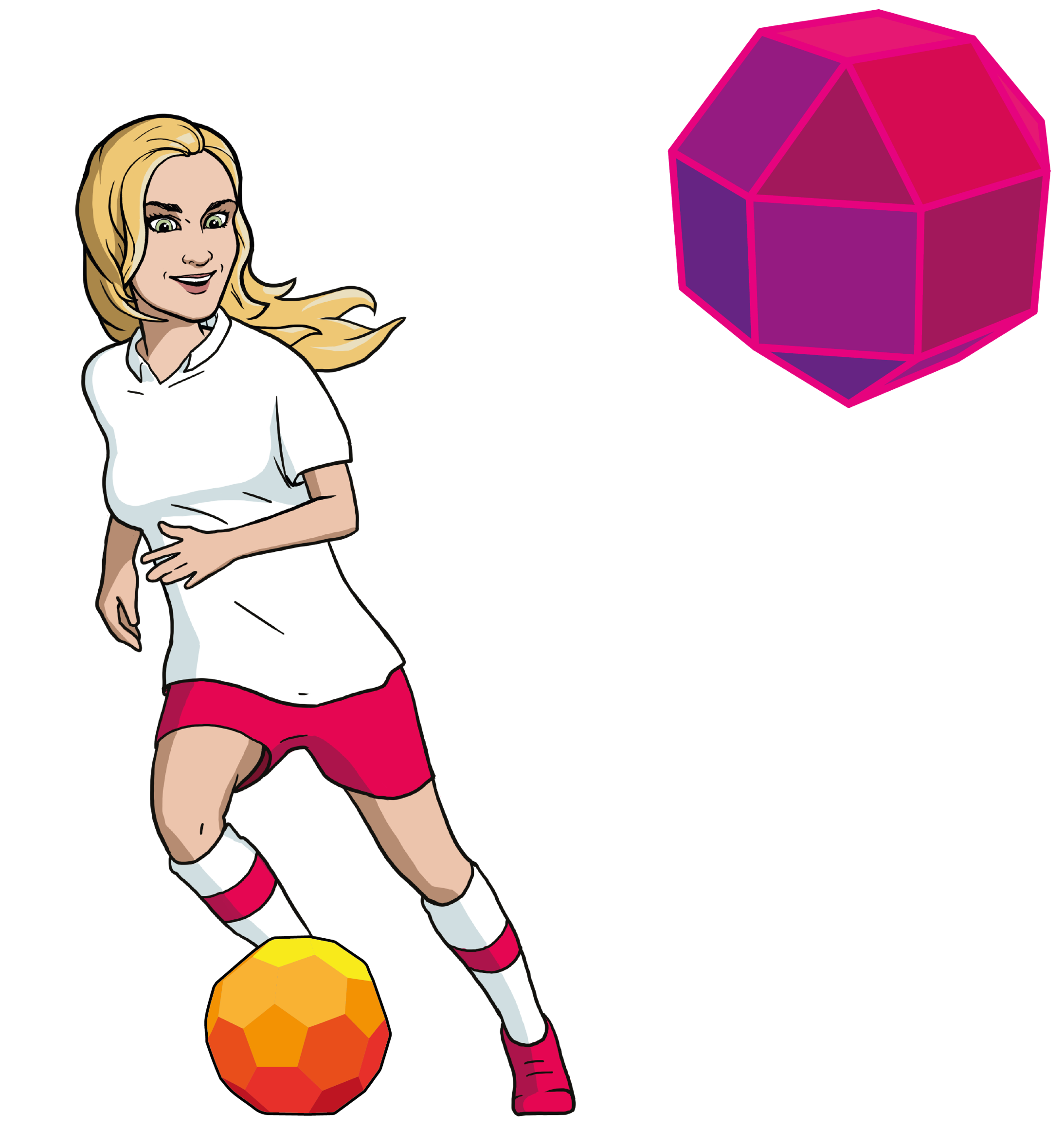 The math master playing fotball with a another polyhedron nearby