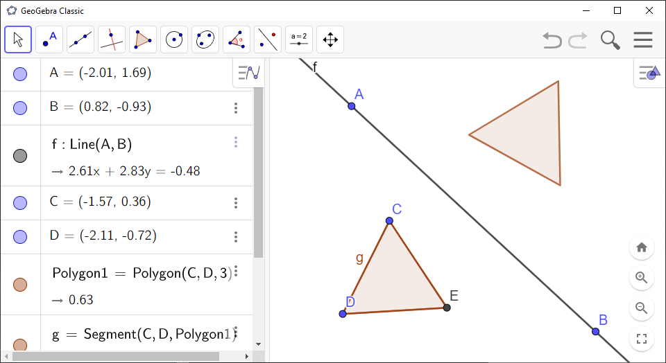 Screenshot of GeoGebra showing a reflection of a triangle