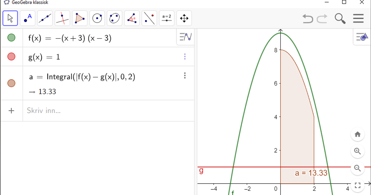 Hvordan Finne Arealet Mellom Grafer I GeoGebra