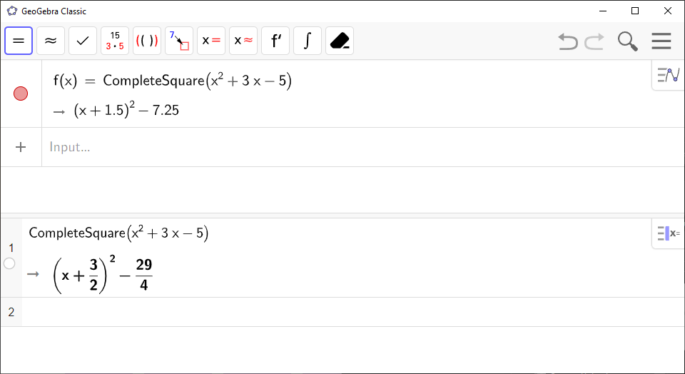 Screenshot of GeoGebra showing a completed square