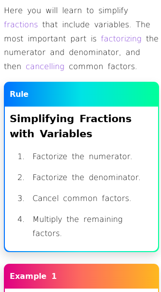 Article on How to Simplify Fractions with Variables