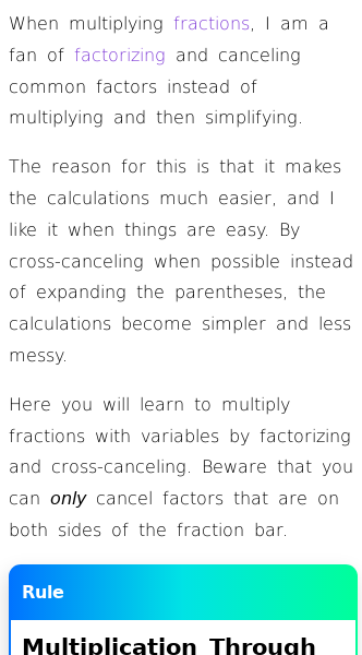 Article on How to Multiply Fractions with Variables
