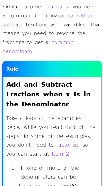Article on How to Add and Subtract Fractions with x in the Denominator