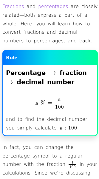 Article on Converting Between Fractions, Decimal Numbers and Percentages