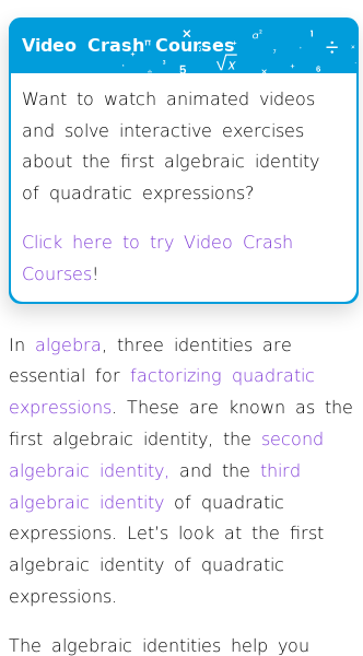 Article on The First Algebraic Identity of Quadratic Expressions