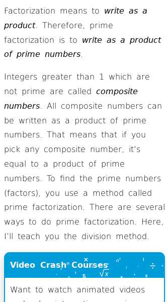 Article on Prime Factorization Using the Division Method