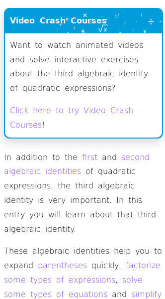 Article on The Third Algebraic Identity of Quadratic Expressions