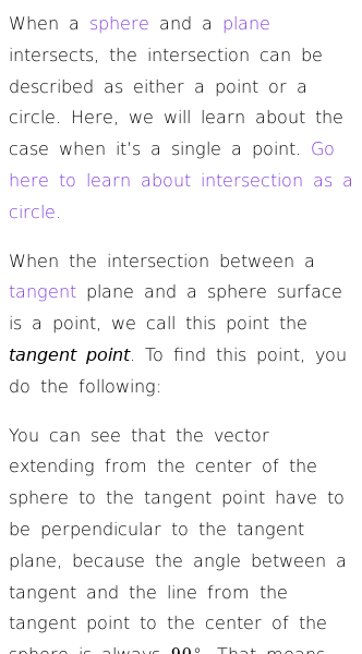 Article on Intersection Between a Tangent Plane and a Sphere
