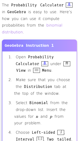 Article on How to Use GeoGebra as Binomial Distribution Calculator