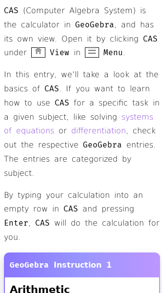Article on How to Use the CAS Calculator in GeoGebra