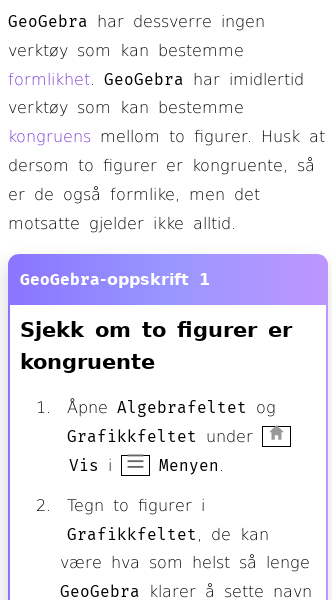 Oppslag om Hvordan sjekke kongruens med GeoGebra
