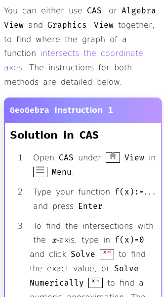 Article on How to Find Intersection with the Axes in GeoGebra
