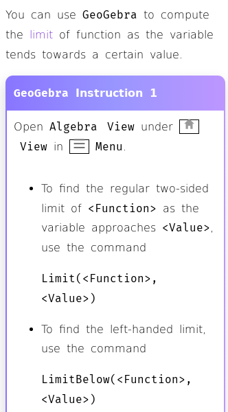 Article on How to Calculate Limits of Functions Using GeoGebra