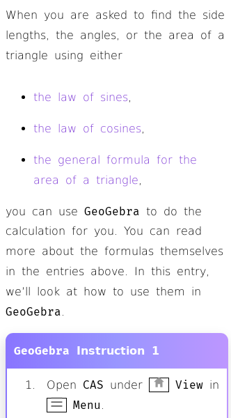 Article on Calculate with the Law of Sines and Cosines in GeoGebra