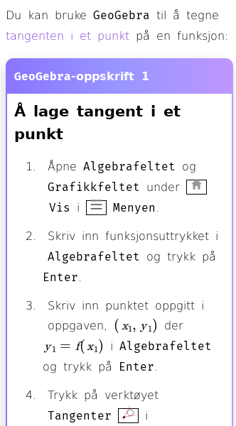 Oppslag om Finne tangenter til grafen til en funksjon med GeoGebra