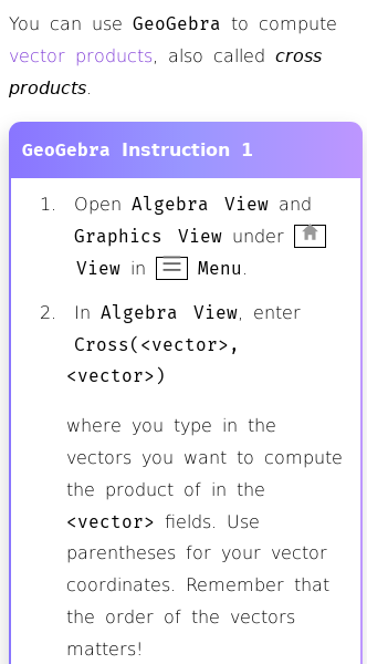 Article on How to Compute Vector Products with GeoGebra