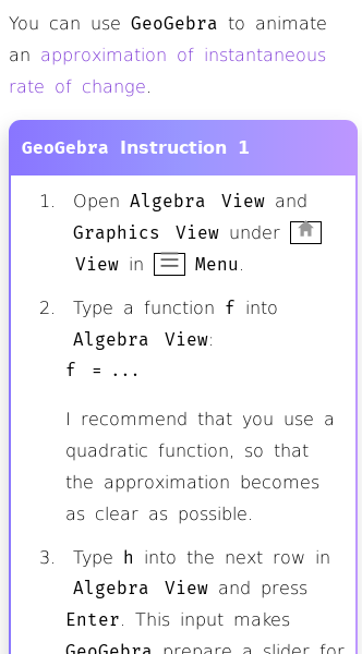 Article on How to Animate Instantaneous Rate of Change in GeoGebra