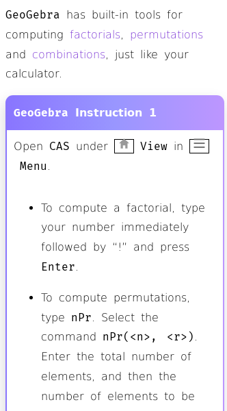 Article on How to Compute Permutations and Combinations in GeoGebra