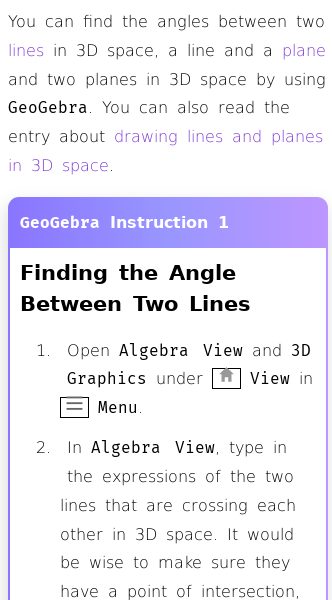 Article on Find Angles Between Objects in Space with GeoGebra