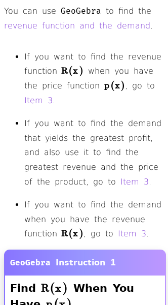 Article on Revenue with Demand and Price in GeoGebra
