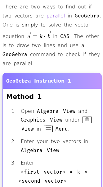 Article on How to Check If Two Vectors are Parallel Using GeoGebra