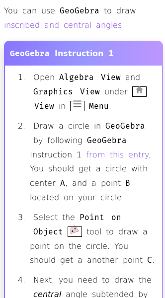 Article on Inscribed and Central Angles in GeoGebra
