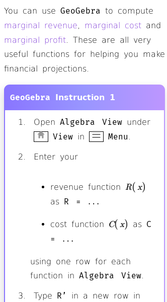 Article on How to Calculate Marginal Revenue with GeoGebra