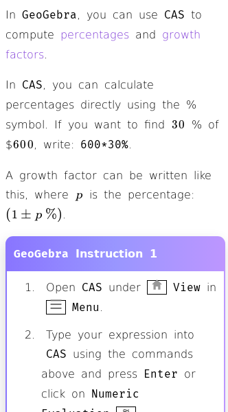 Article on How to Calculate Percent and Growth Factors in GeoGebra