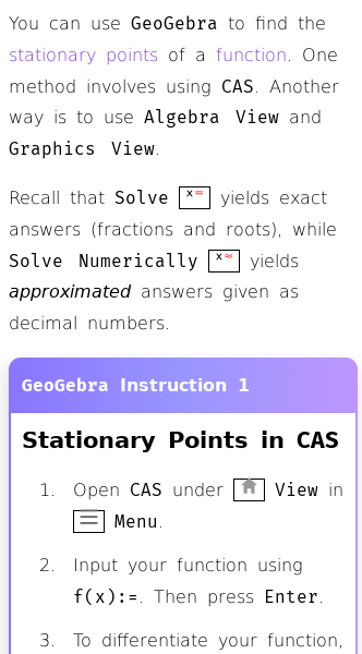 Article on How to Find Stationary Points in GeoGebra