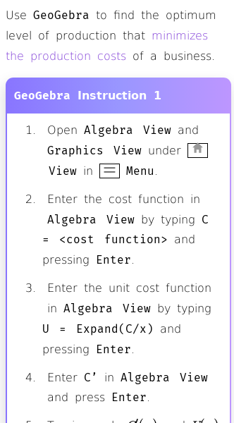 Article on How to Find Cost-minimizing Input with GeoGebra