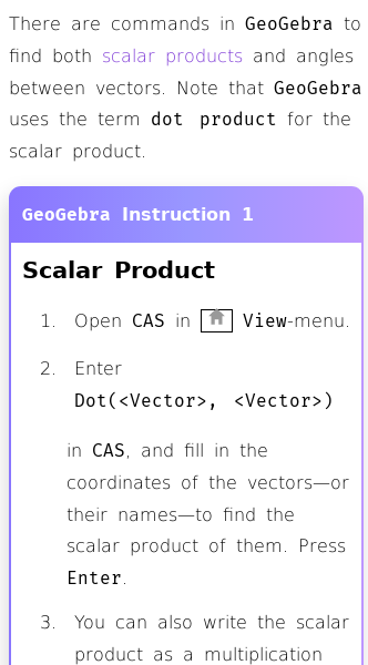 Article on How to Compute Scalar Products of Vectors with GeoGebra