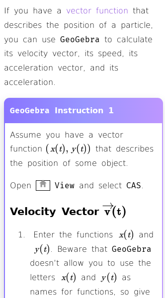 Article on Position, Velocity, Speed and Acceleration in GeoGebra