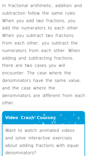 Article on How to Add and Subtract Fractions with Equal Denominators