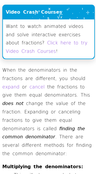 Article on How to Add and Subtract Fractions with Different Denominators