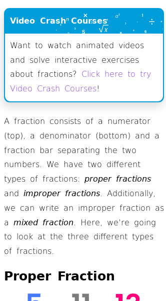 Article on Proper Fraction, Improper Fraction and Mixed Fraction