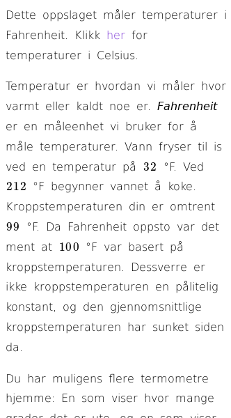 Oppslag om Temperaturer (Fahrenheit)