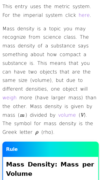 Article on How to Find Volumetric Mass Density (Metric)