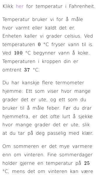 Oppslag om Temperaturer (Celsius)
