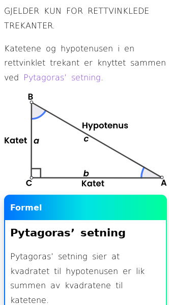 Oppslag om Hva er formelen for Pytagoras' setning?