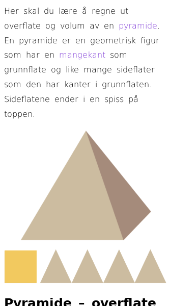 Oppslag om Volumet og overflatearealet av en pyramide