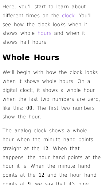 Article on Learning About the Clock (Whole and Half Hours)