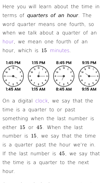 Article on Learning About the Clock (Quarters of an Hour)